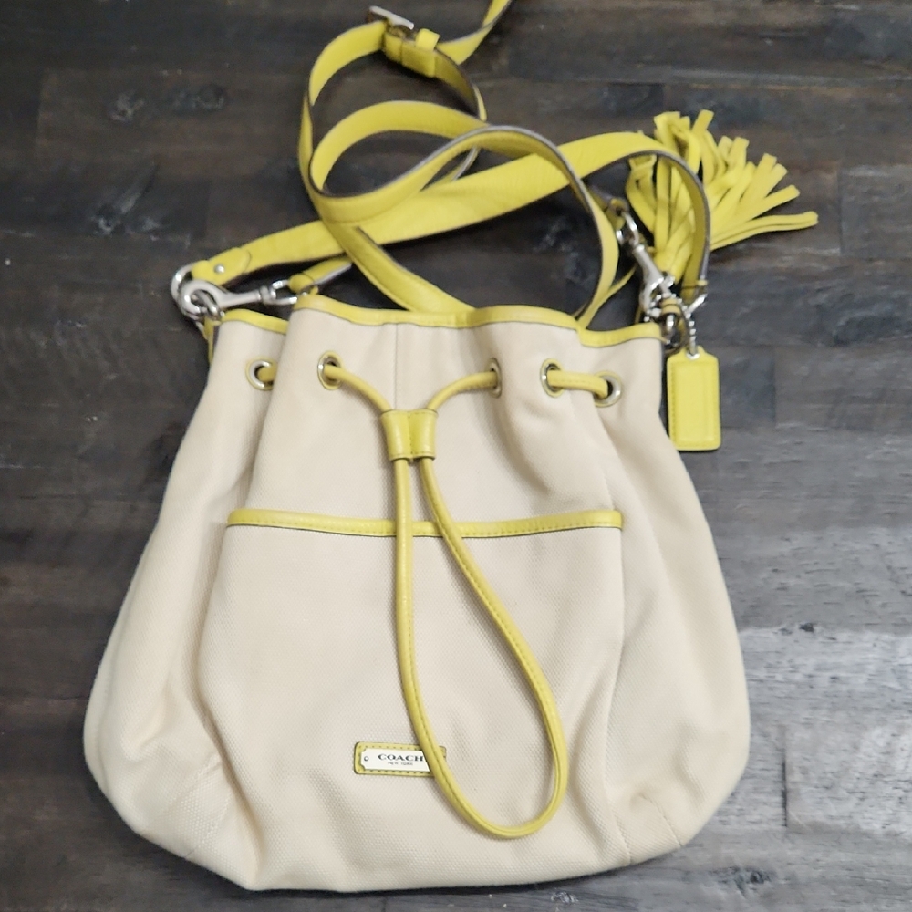 Coach Tan and Yellow Shoulder Bag